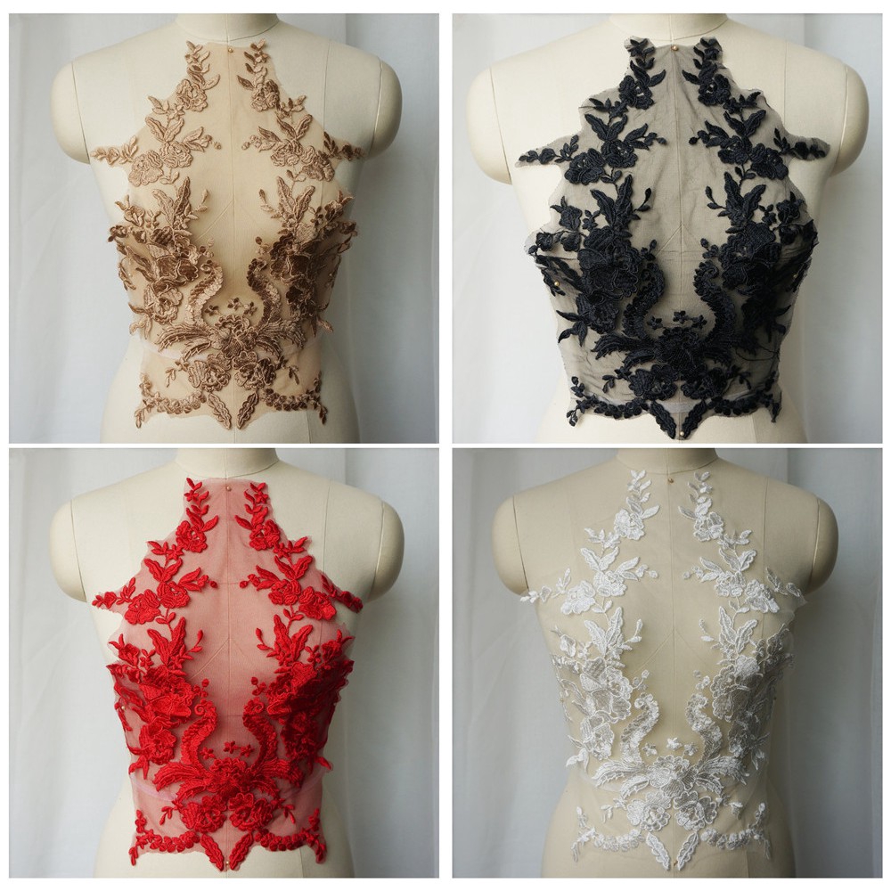 Embroidered Lace Applique Sewing Flower Fabric Collar Patch Wedding Gown Bridal Dress Clothes DIY Crafts
