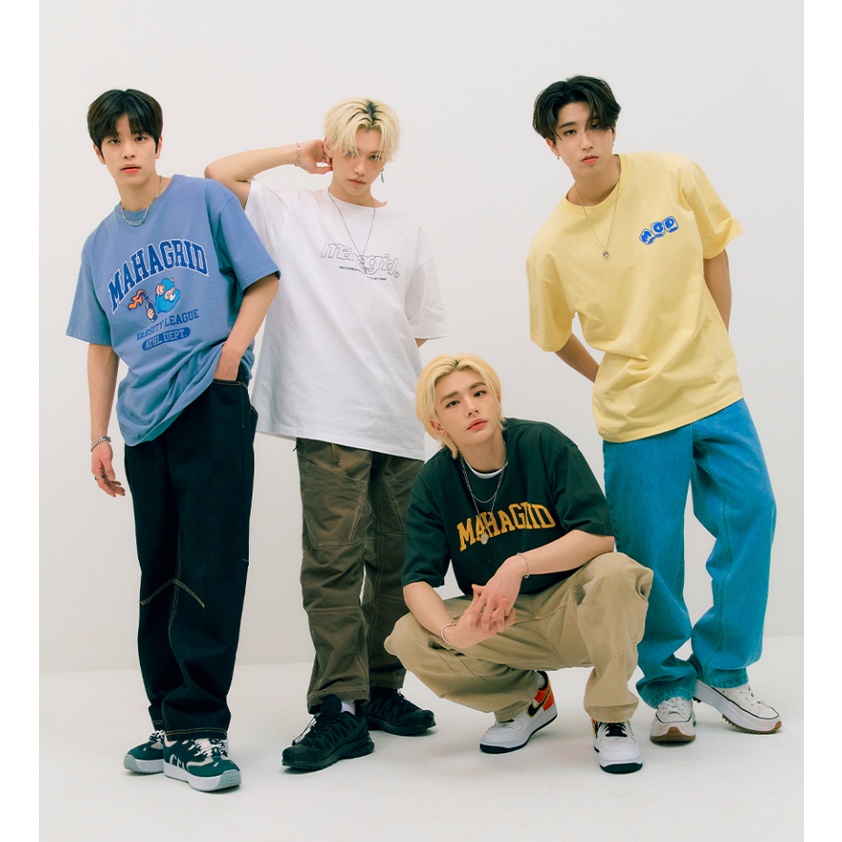 Mahagrid X Stray Kids - COBY VARSITY / THIRD LOGO TEE (black, white, cream, navy, blue, red) Kpop idol fashion korea t-shirt hyunjin straykids skzoo han rino changbin seungmin