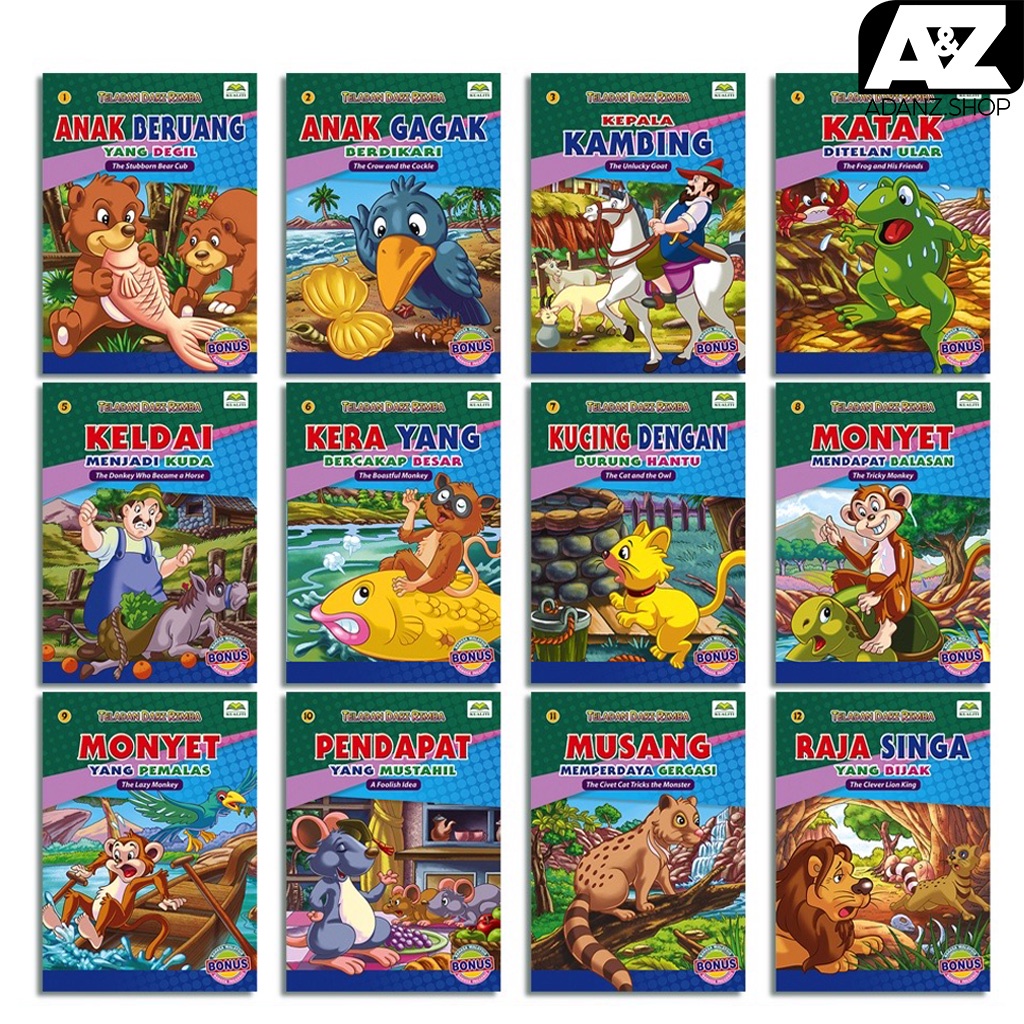 Cerita Kanak-kanak Kisah Teladan Dari Rimba 12 Buku (1Set) Dwibahasa BM + English Suku Kata