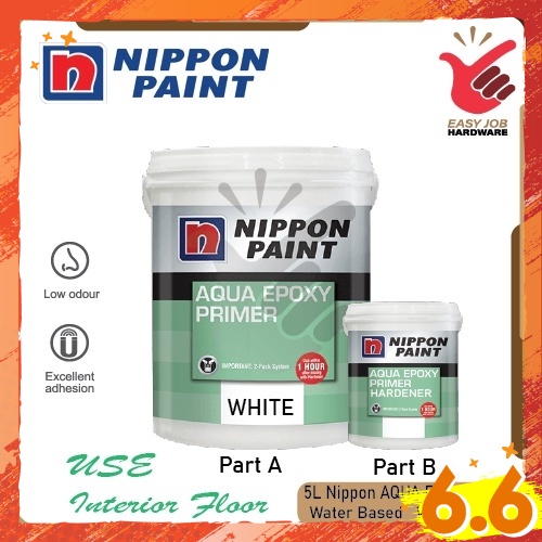 Nippon Paint 5L Aqua Epoxy Primer With Hardener 4L + 1L Paint Epoxy ...