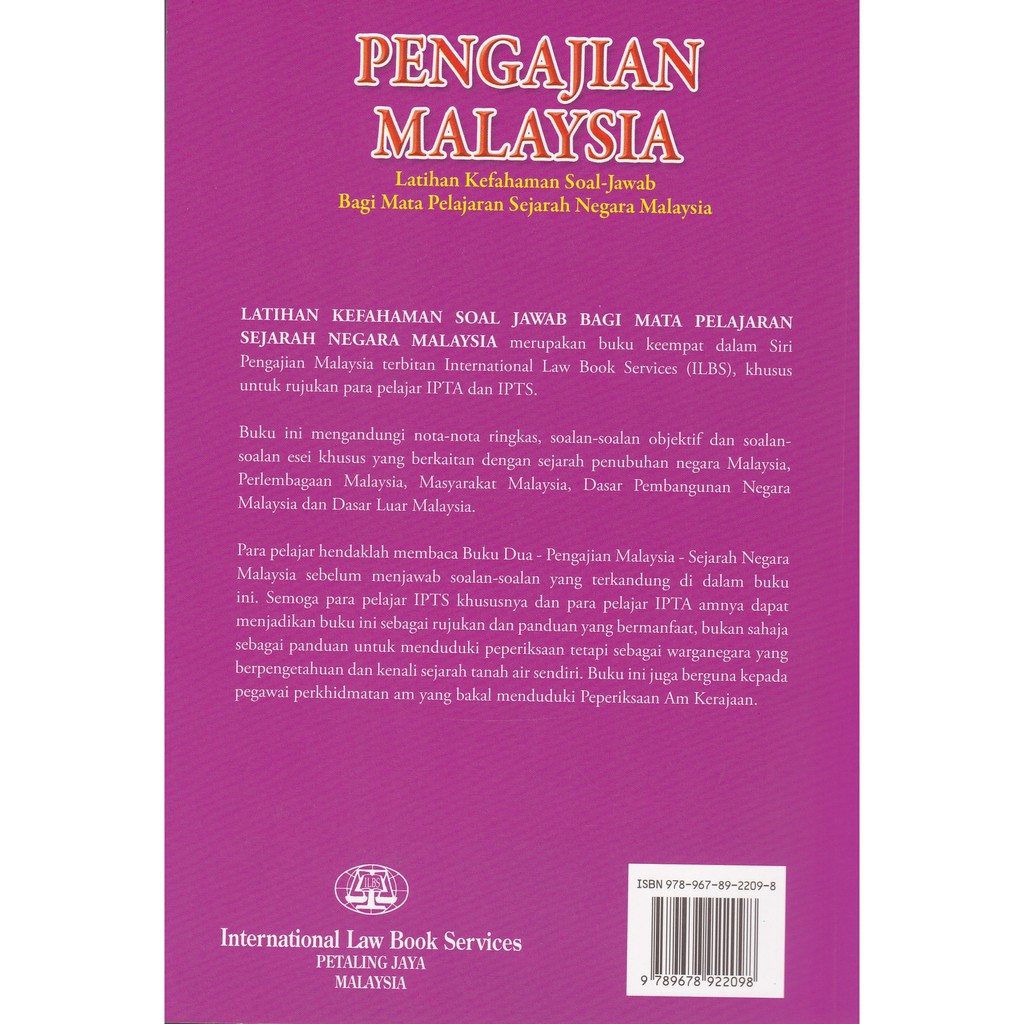 Pengajian Malaysia - Latihan Kefahaman Soal-Jawab Bagi Mata Pelajaran  Sejarah Negara Malaysia