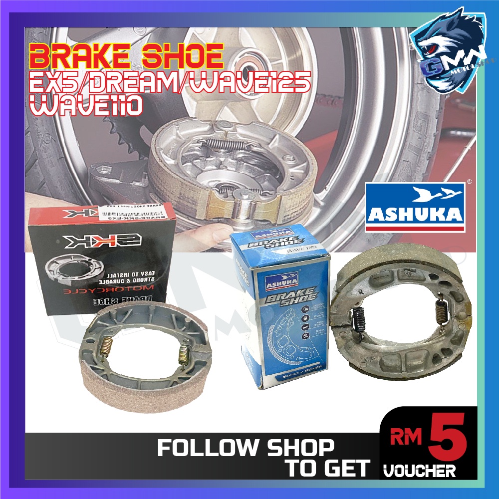 BRAKE SHOE ASHUKA HONDA EX5/EX5 DREAM/WAVE110/WAVE125/DASH/WAVE100 AAP GENUINE PARTS SKK OEM