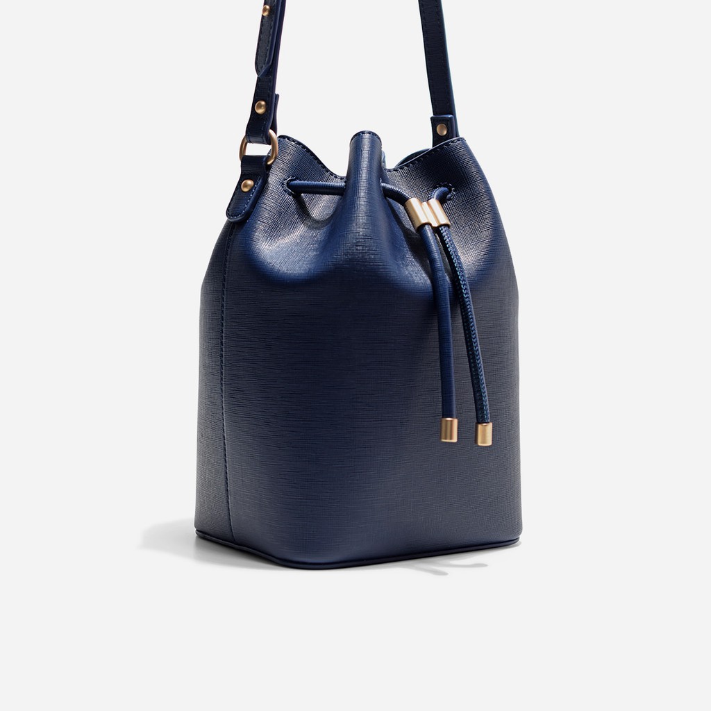 navy blue bucket bag