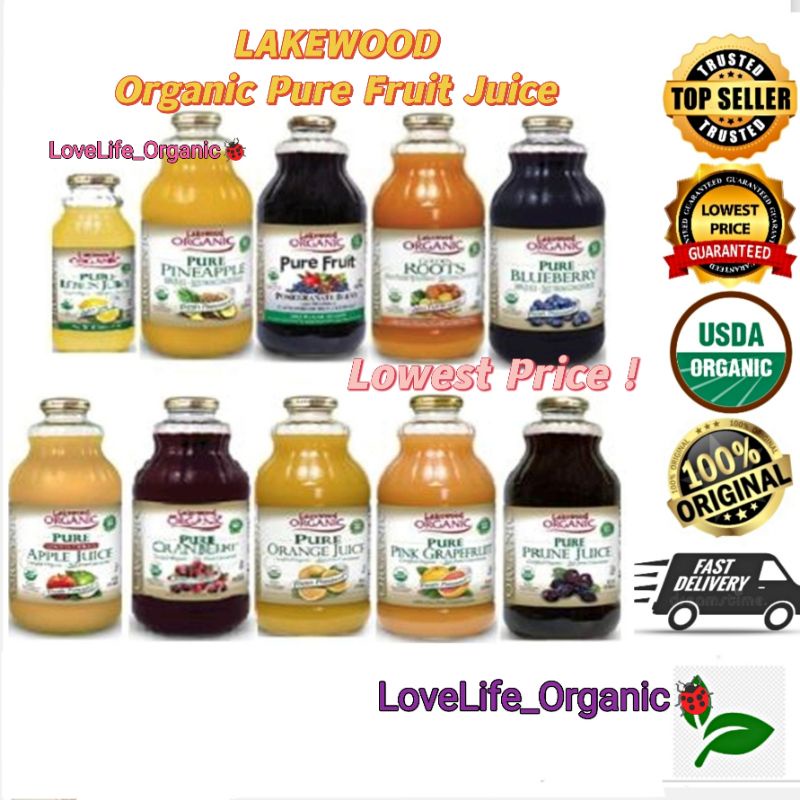 LAKEWOOD ORGANIC PURE CRANBERRY JUICE/LEMON-GINGE/APPLE JUICE 946ML Pomegranate Tart Cherry Pineapple Pure Aloe Prune