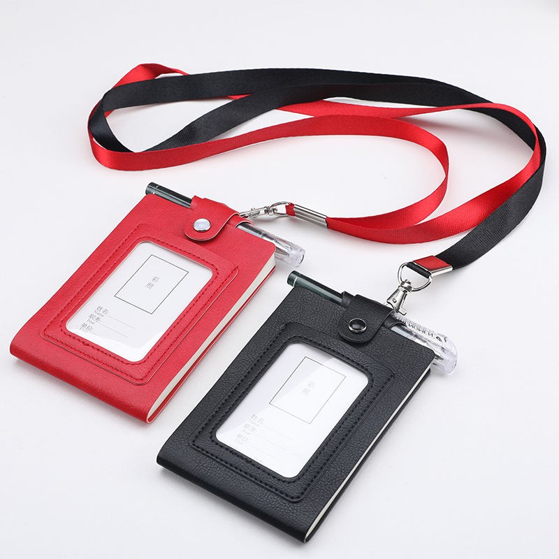 Reporter A7 Pocket Office Notebook and Business Badge Holder and Neck Lanyard Organizer Planner Mini Notepad with Short Pen