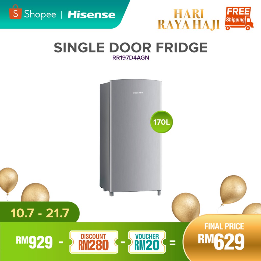 Hisense Single Door Fridge (170L) RR197D4AGN Shopee Malaysia