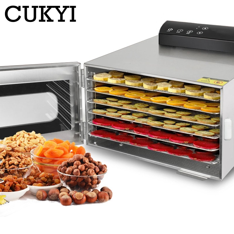 CUKYI 6 Trays Food Dehydrator Snacks Dehydration Dryer Fruit Vegetable Herb Meat Drying Machine Stainless Steel