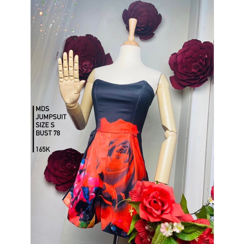 MAWAR MERAH Jumpsuit tube top shorts hotpants black rose flower motif big sexy mds premium luxury cool partyOriginal