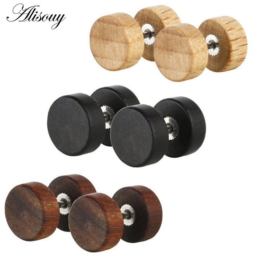 Fashion Natural Wooden Stainlee Steel Ear Studs Earings For Women Men Wood Barbe