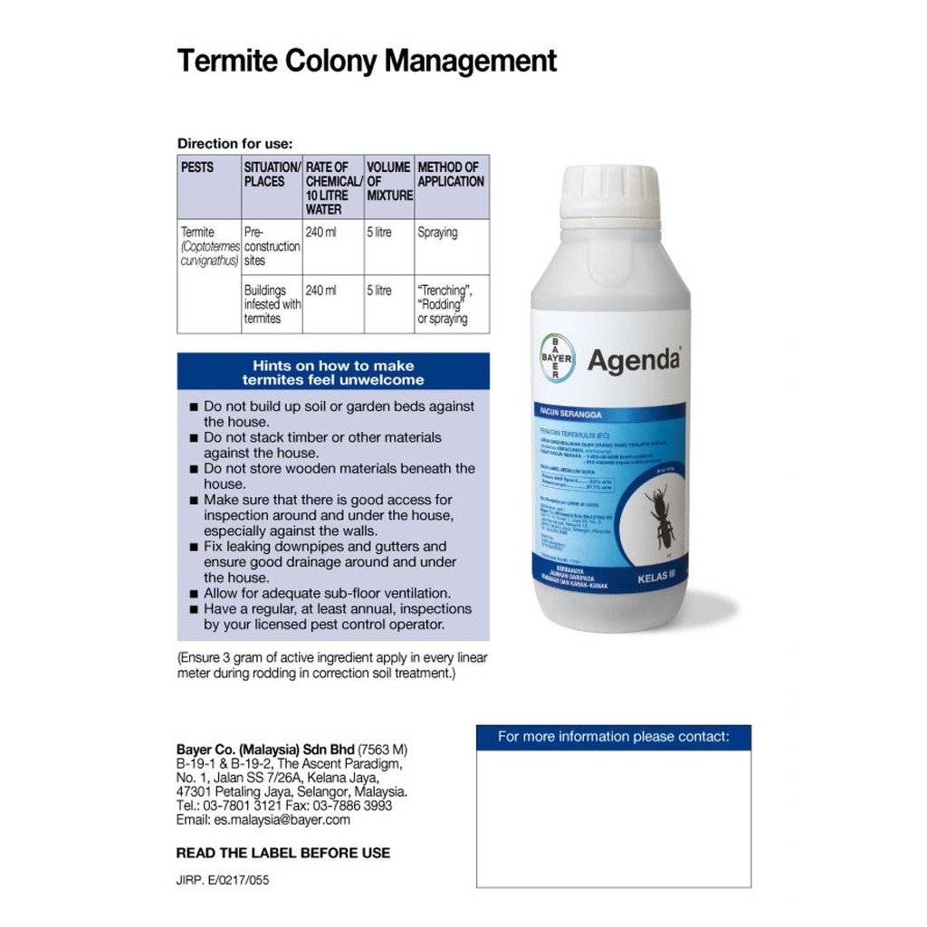 Bayer Agenda Ec Termite Elimination Solution Germany Formulated Shopee Malaysia