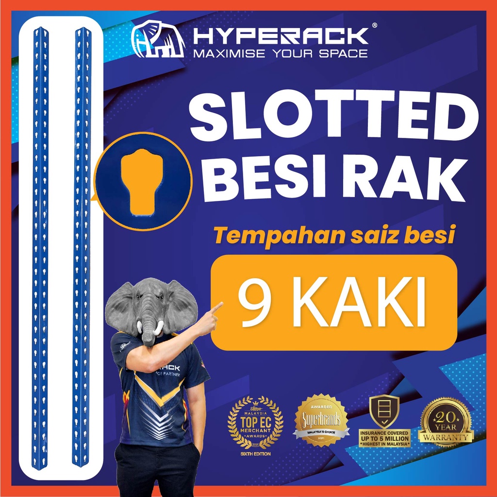 HYPERACK ™️ [High Quality] Rak Besi Slotted Angle Bar Upright 9 kaki ...