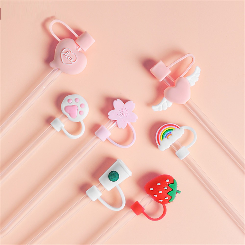 Cute Silicone Dust Proof Glass Straw Cap Environmental Protection Straw