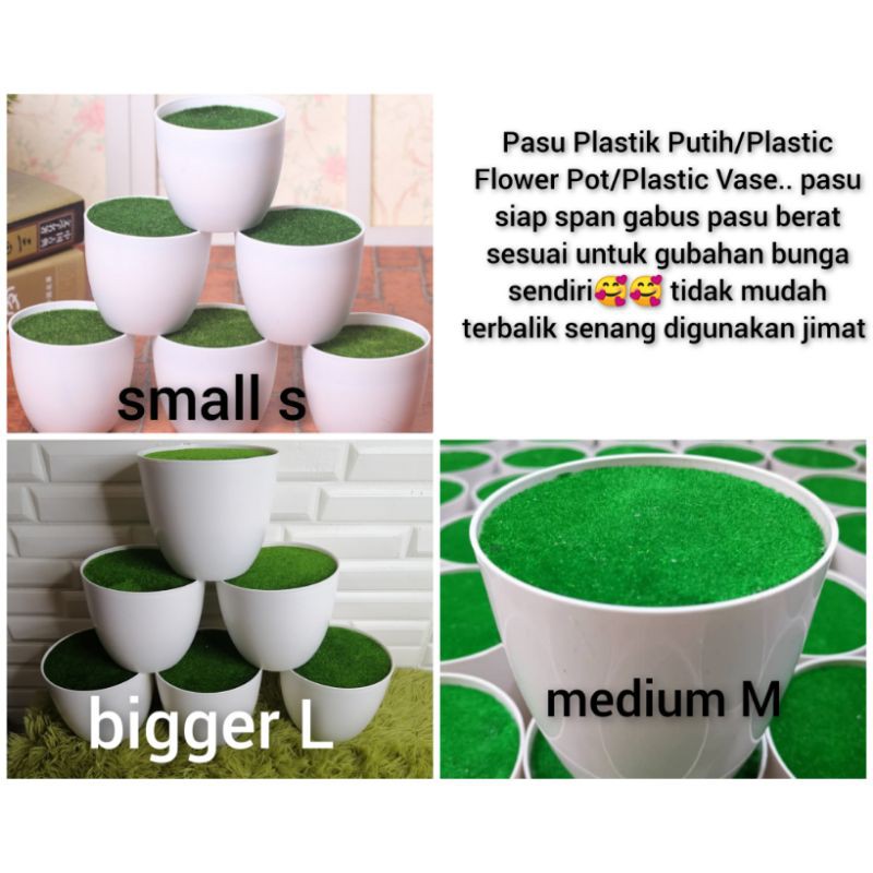  Pasu  Plastik Putih  Plastic Flower Pot Plastic Vase siap 