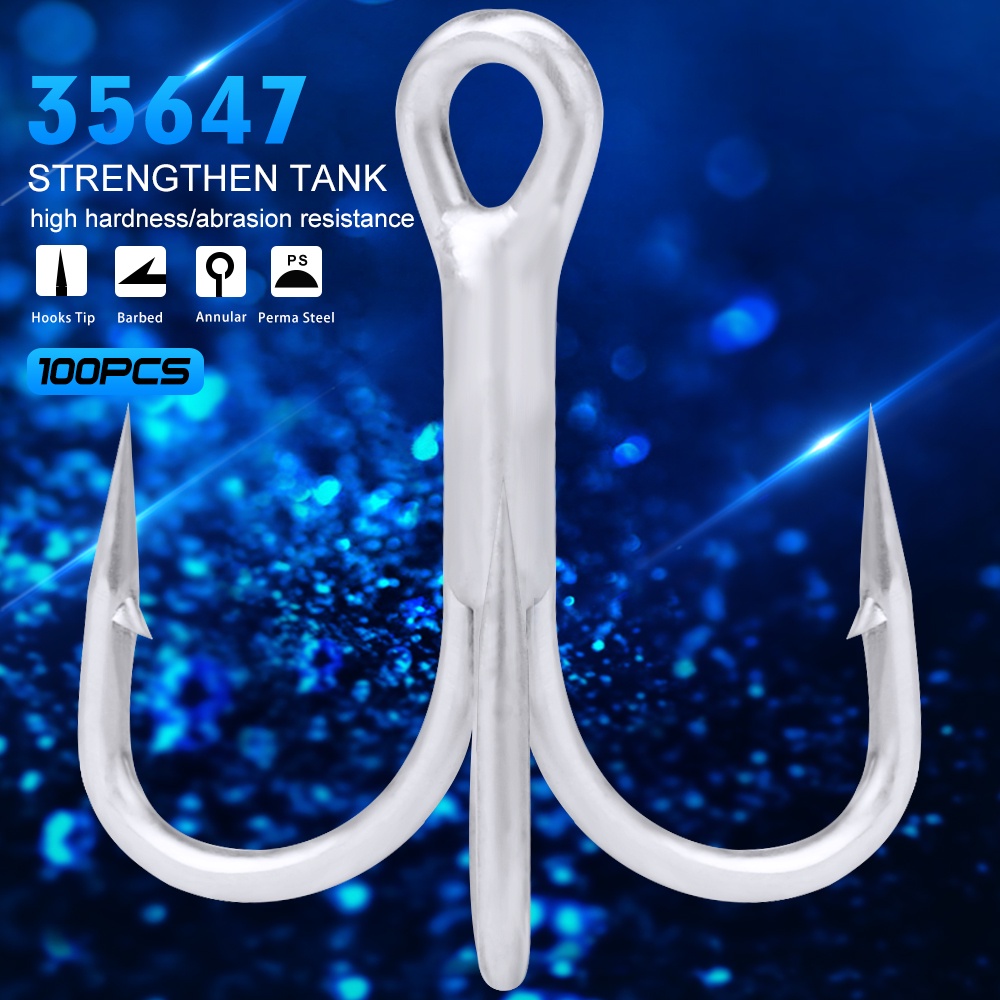 [Ready Stock] 100Pcs High quality Super Sharp Anchor Hook,Size #1-14# Sea Fishing Hooks Treble Hook Triple Hooks Fishing Anzol De Pesca