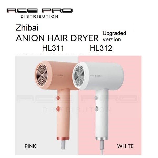 Original Zhibai Negative ion Hair Dryer HL311 HL312 - Anion 1800W Low dB Portable 2 Speed Temp Control Mijia Youpin