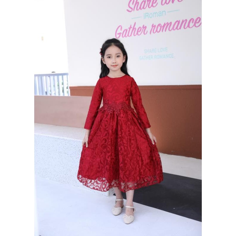 Girl Fashion Lace Jubah Baju Raya Budak 2020 (Maroon ...