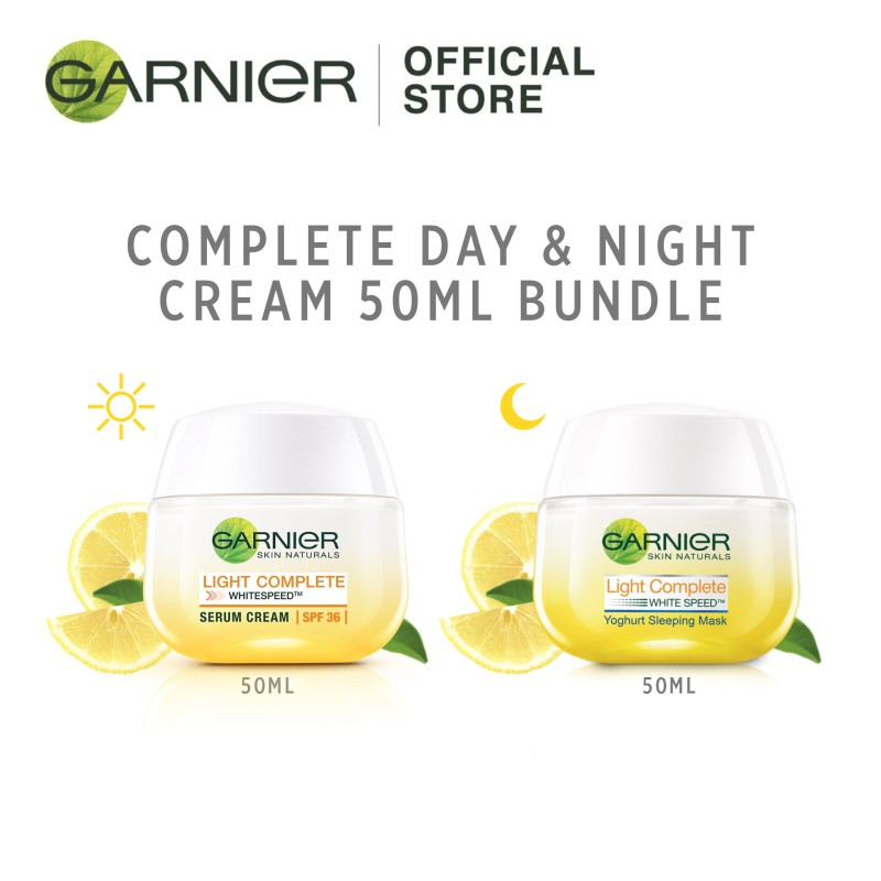 [ ALL DAY FRESH, MOSTURIZED SKIN ] GARNIER Light Complete Day Cream 50ml + Night Cream 50ml - For All Skin Types