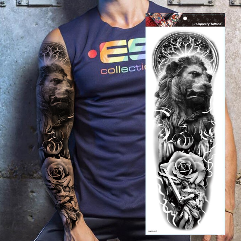 Large Arm Sleeve Tattoo Tiger Skull Owl Waterproof Temporary Tatto Sticker Fox Lion Body Art Full Fake Tatoo Women Men Shopee Malaysia