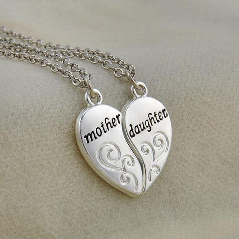 Silver Plated Charm Mother Daughter Flower Women Chain Pendant Necklace 2PC//Set