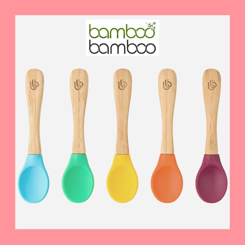 Original 5 Pack Baby Spoon Spoons With Soft Curved Silicone Tips BAMBOO BAMBOO