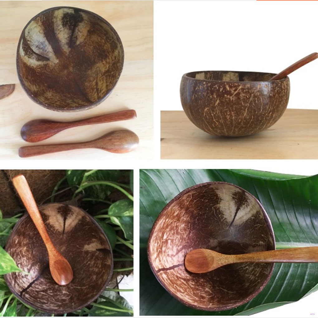 【IN STOCK】Natural Coconut Bowl Eco-friendly Soup Salad Noodle Rice Bowl Wooden Fruit Container Handicraft Kitchenware