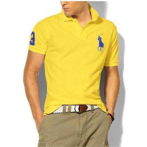 blue polo shirt with yellow horse