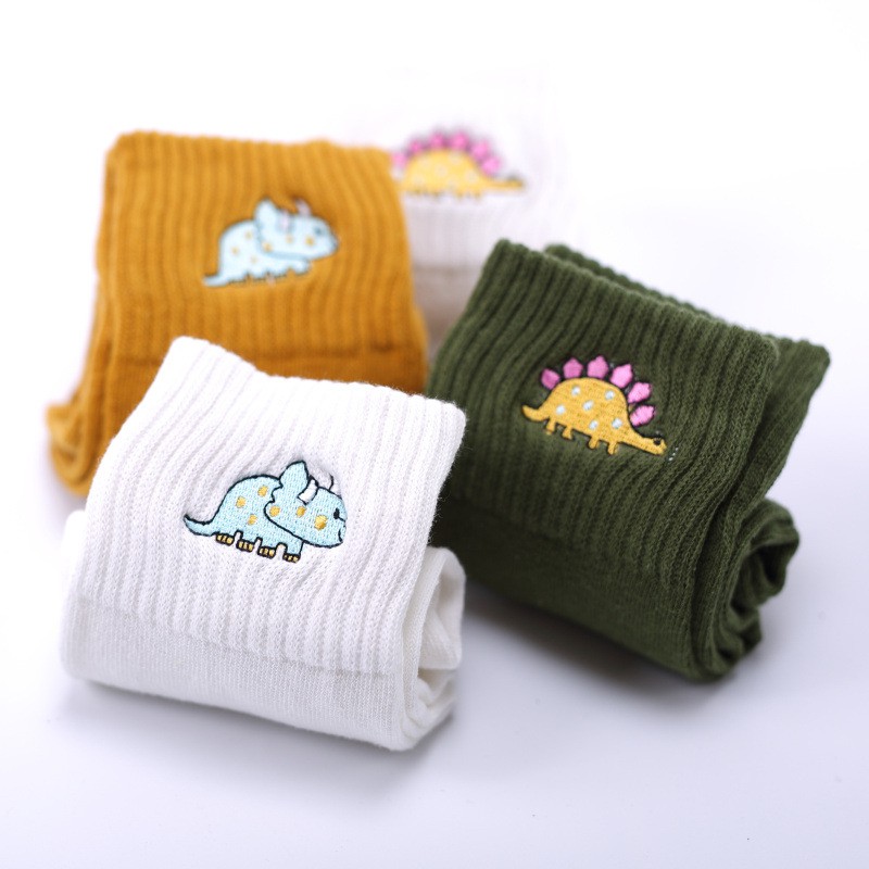 Cute Women Embroidery Dinosaur Cotton Socks Lovely Cartoon Animal Vintage Short Socks Novelty Crazy Funny Cozy Socks