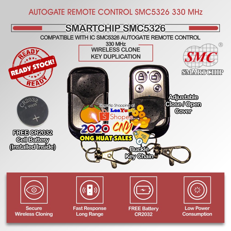 Autogate Door Remote Control Smc5326 330mhz 433mhz Wireless Clone