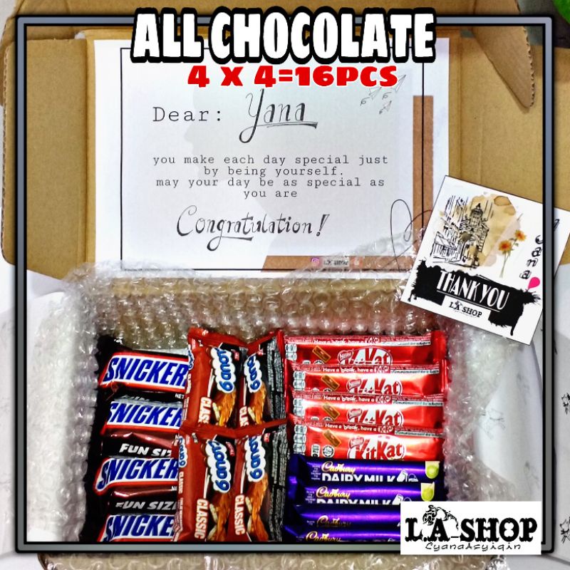 L.A SHOPP All Chocolate set Kotak Hadiah birthday surprise present gift sorry anniversary congrats(16 chocolate)