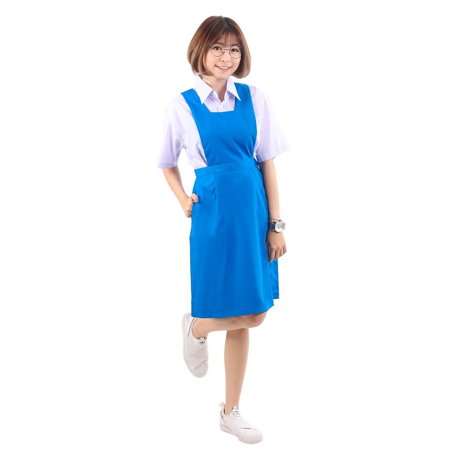 blue school pinafore dress