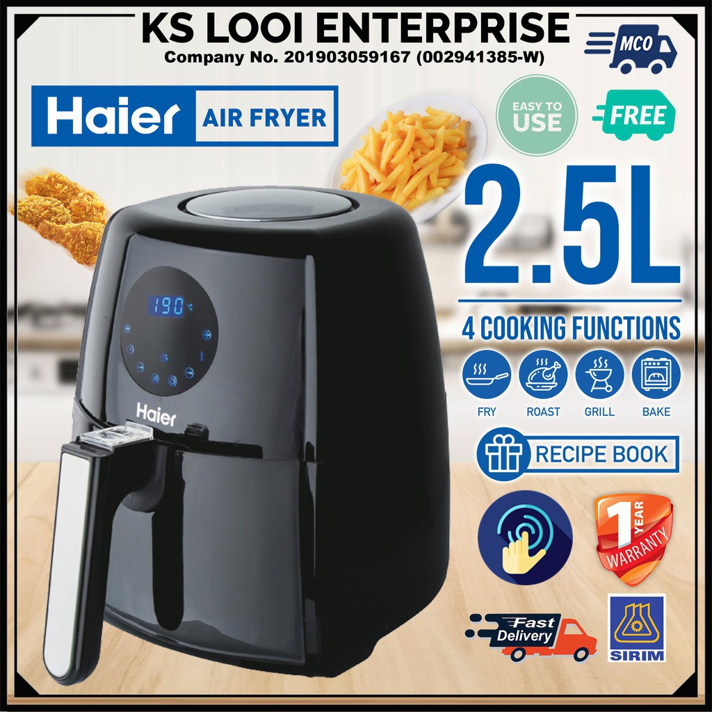 Haier Air Fryer (2.5L)【FREE GIFT】 4 Functions (Fry, Roast, Grill, Bake