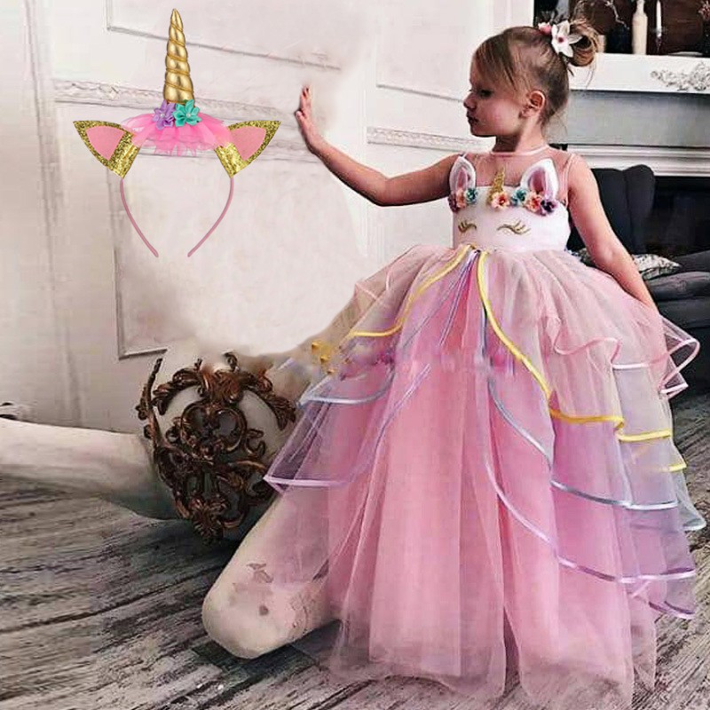 2020 Long Unicorn Dress Free Headband 