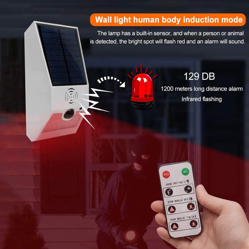 Solar Sound Alert Flash Warning Sound Light Alarm Motion Sensor 129db Decibels Siren Strobe 3056