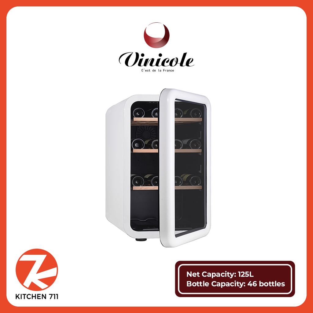 (Pre-Order) VINICOLE Single Zone Compressor Wine Cooler VI42S (Free Standing) White Colour