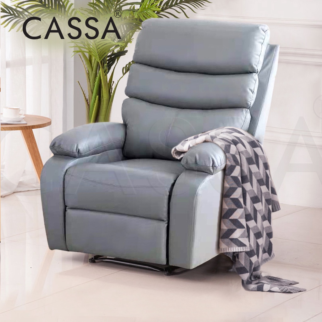[NEW ARRIVAL OFFER] Cassa Camry PU Leather/Fabric Ergonomic Lounge Chair Sofa Recliner Armchair (Grey/Brown/Khaki)
