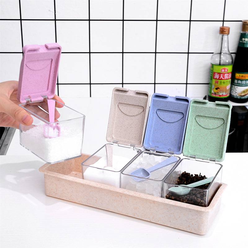 [4pcs Set] Wheat Straw Seasoning Storage Box Dispensers Container Herbs