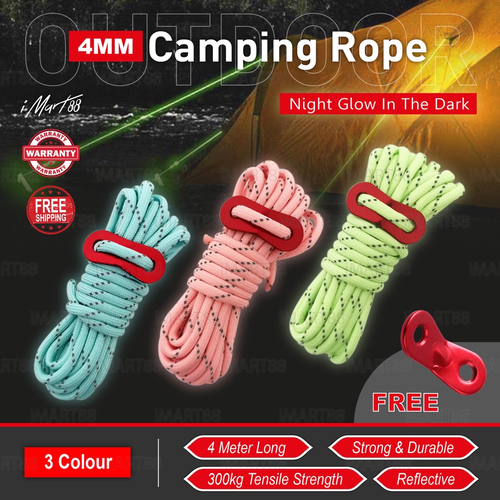 TenXion Outdoor 4mm 4m Night Glow In The Dark Reflective Camping Rope