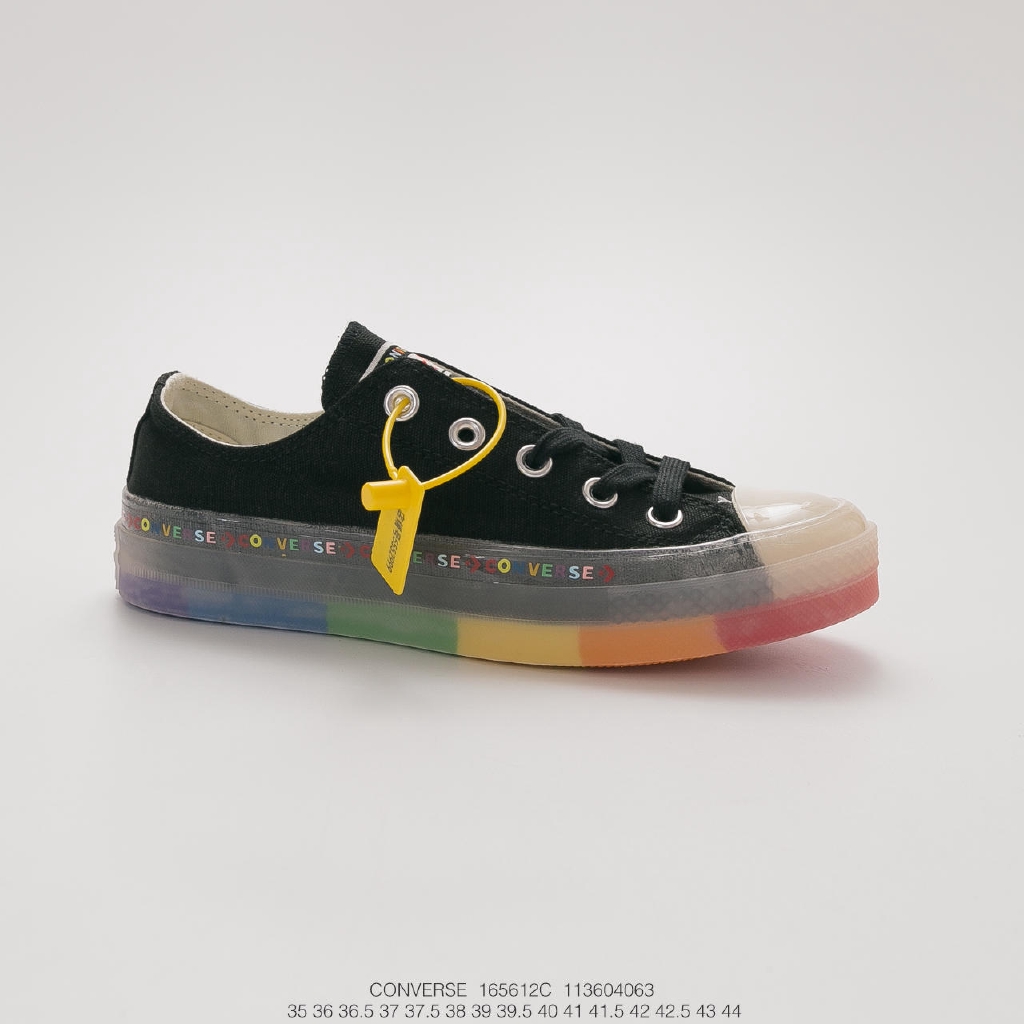 black converse with rainbow bottom