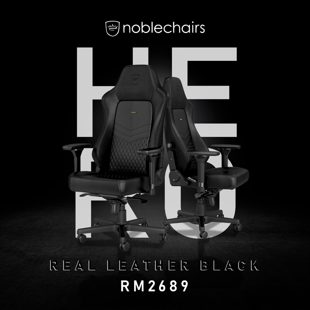  noblechairs HERO Real Leather Gaming Chair Full Black / READY STOCK