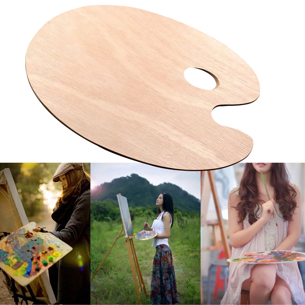 Palette 1Pcs Wooden Thumb Hole Oval Smooth Paint Tray for Painters Crafts 20 * 30cm 