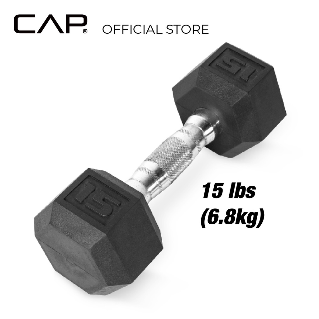 CAP Barbell (1 Pc x 15lbs/6.8kg) Rubber Coated Hex Dumbbell Home Gym ...