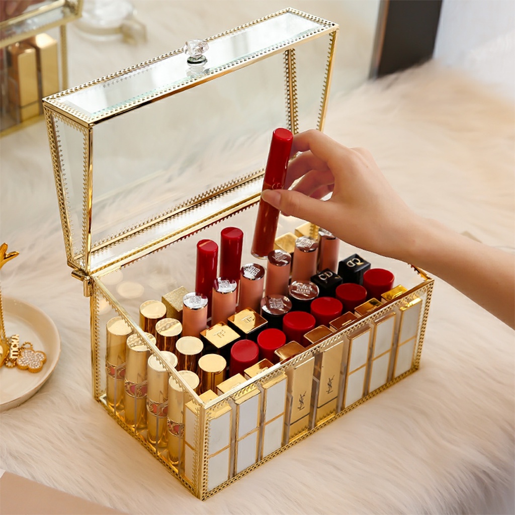 SHIRO Transparent Organizer Lipstick Box with Lid Arcylic Glass Large
