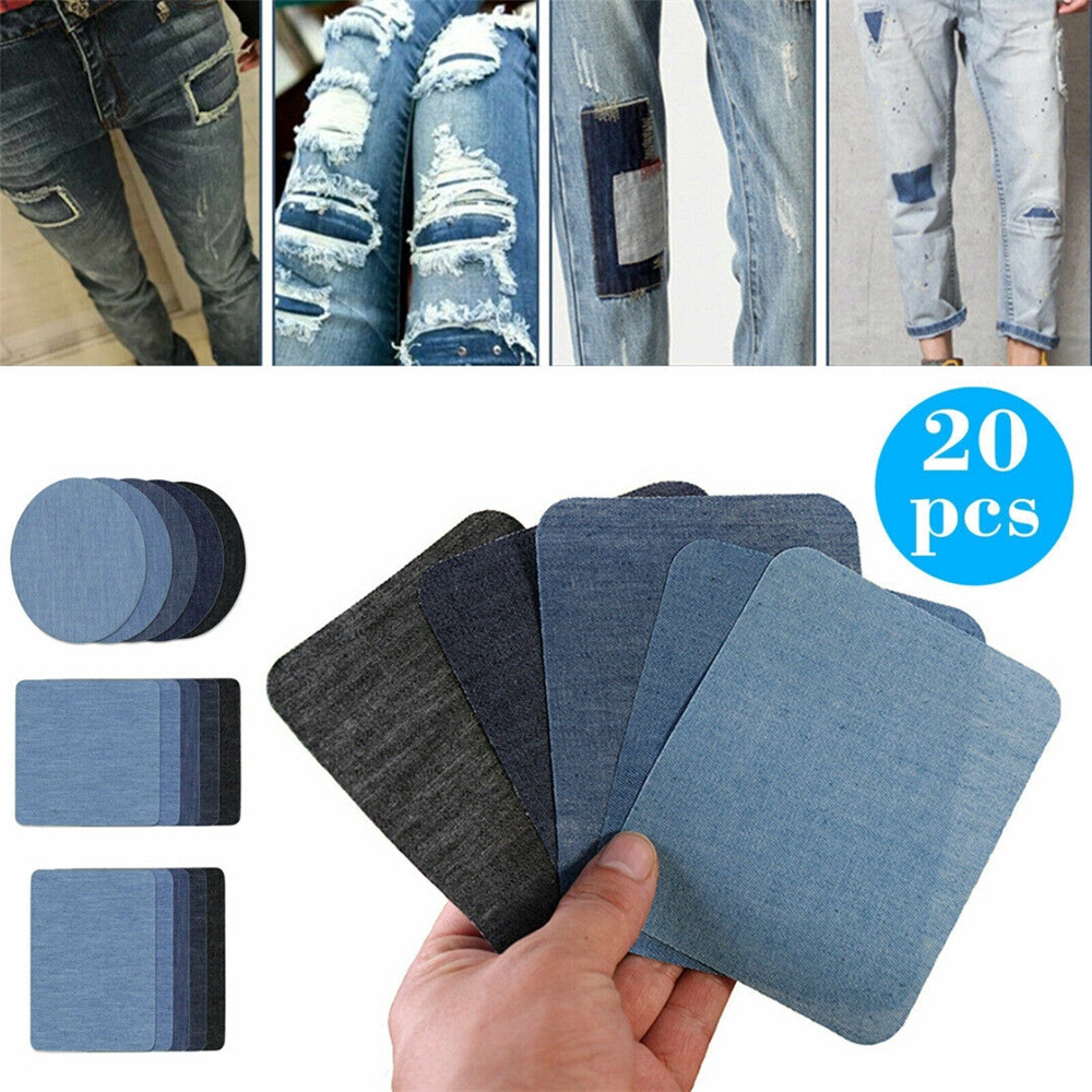 Jeans Iron on Patches 18 Pieces 3 Colors Iron on Denim Patches Sticker with Sewing Kit Applique Patches for Clothes Denim Repair and Design 