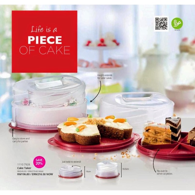 Tupperware Collapsible Cake Taker Cherry X 1 pc