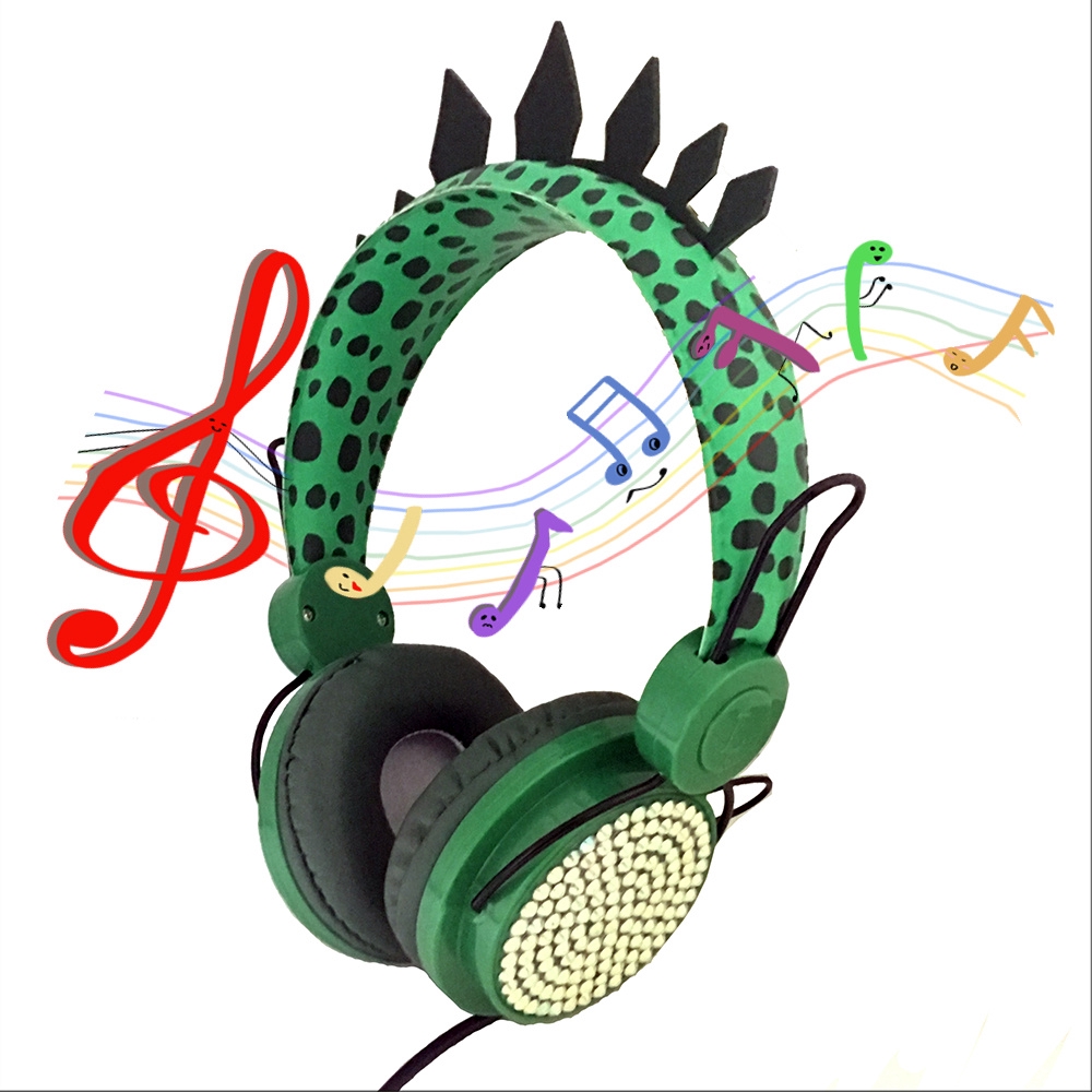 Cute Dinosaur Wired Headphone with Microphone Kids Music Stereo