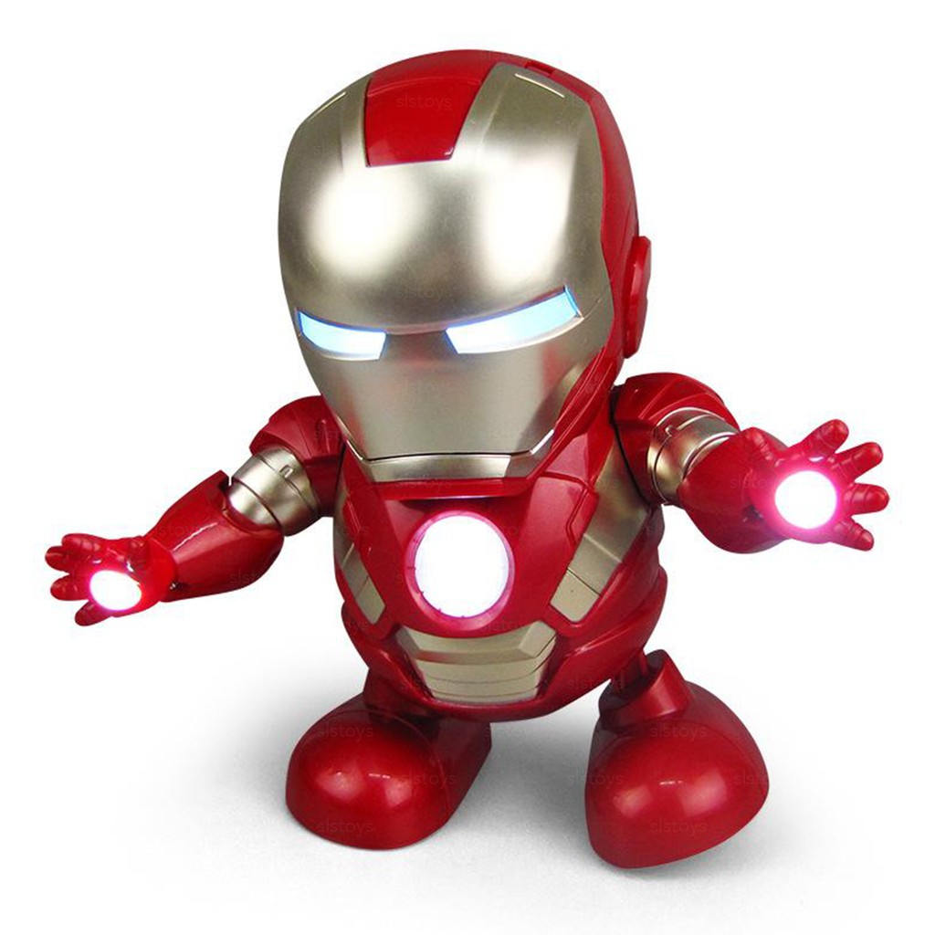 Dancing Spiderman Iron Man Bumblebee Toy Hand Model Robot Dance Hero Music Light 