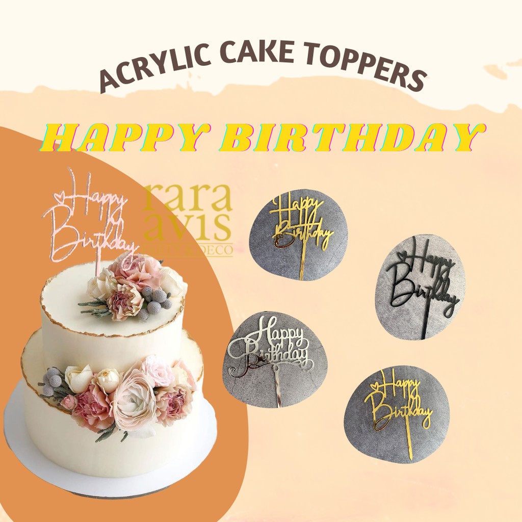 1pc Acrylic Happy Birthday Love Cake Topper Decoration Cupcake Flag 