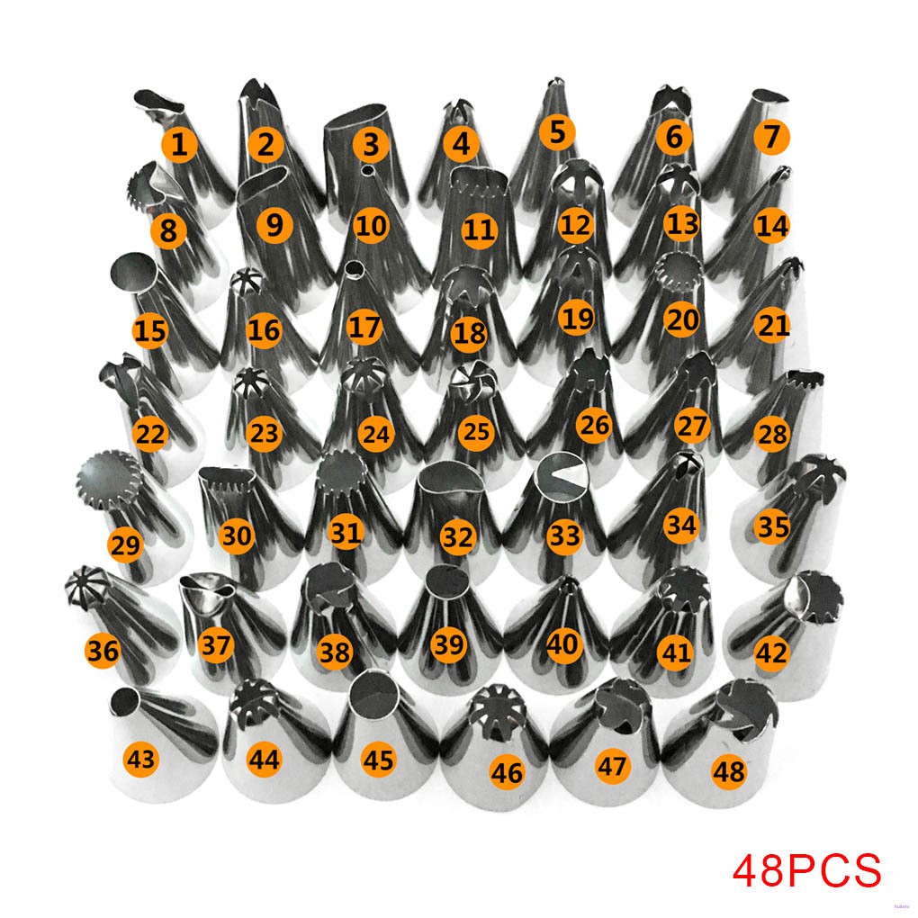 [READY STOCK] 48pcs Piping Tips Set Stainless Steel Baking Ruffle Piping Nozzles Skirt Icing Kit Cake Cupcake Decorating Tools