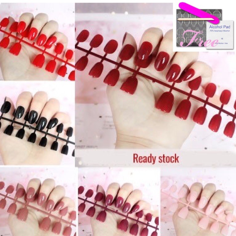 24pcs Fake Nails Kuku Manicure French(Free 1 gel glue sticker - guna 2 kali, tak cedera kuku)