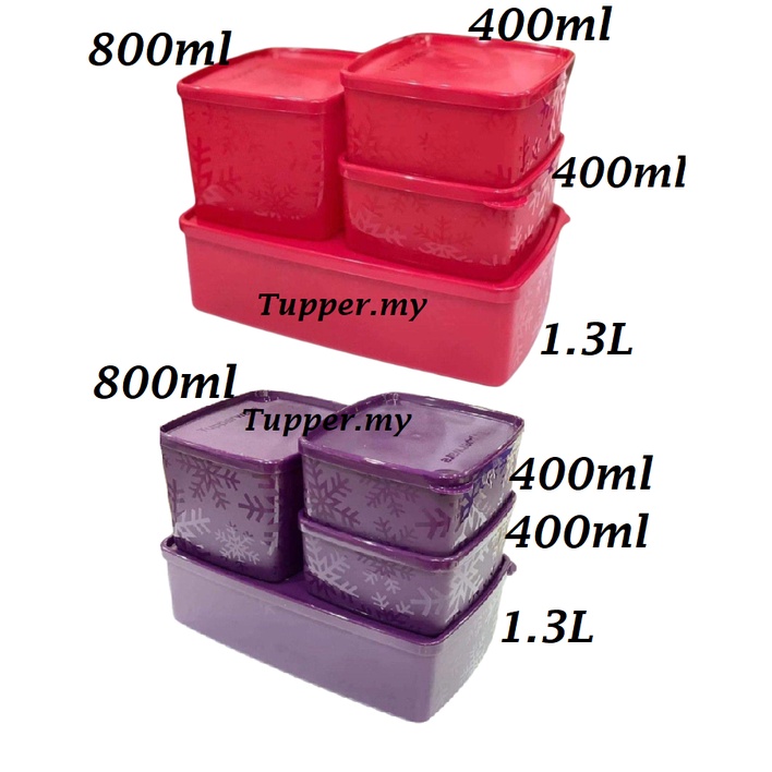 *1pc*Tupperware Snowflake Square Round Set with Gift Box 400ml/800ml/1.3L-Red/Purple